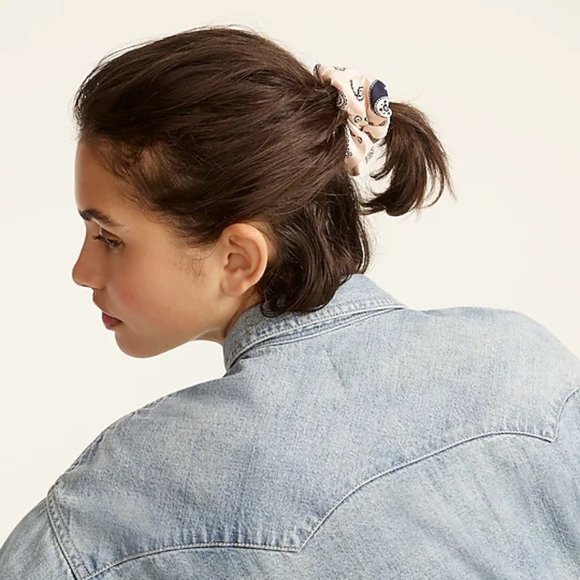 J. Crew Oversized Silk Scrunchie in Paisley Pink - Picture 2 of 5